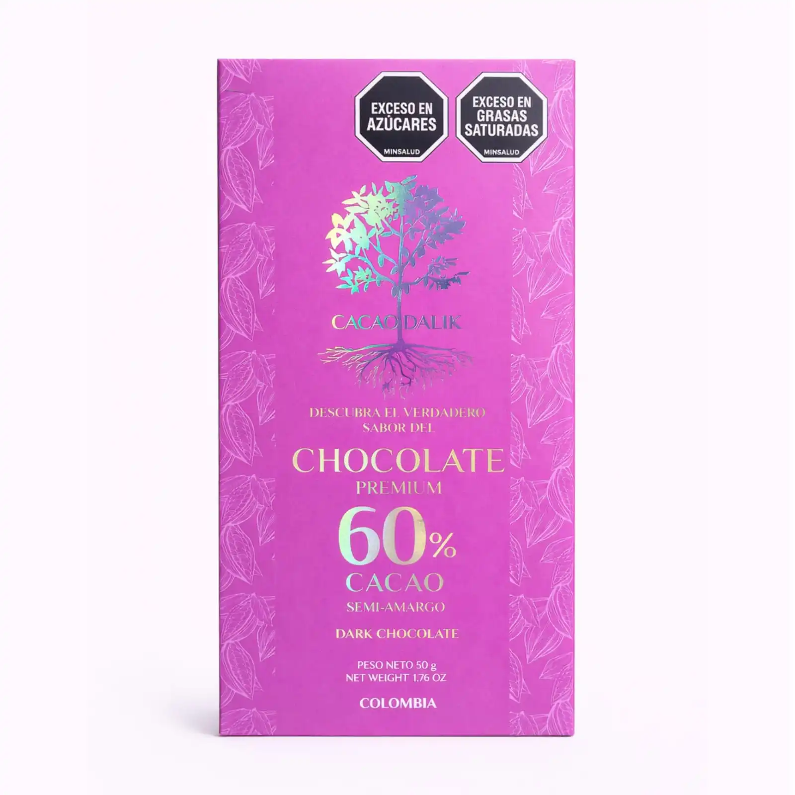 Chocolatina 60% Cacao Semi Amargo x 50 Gr