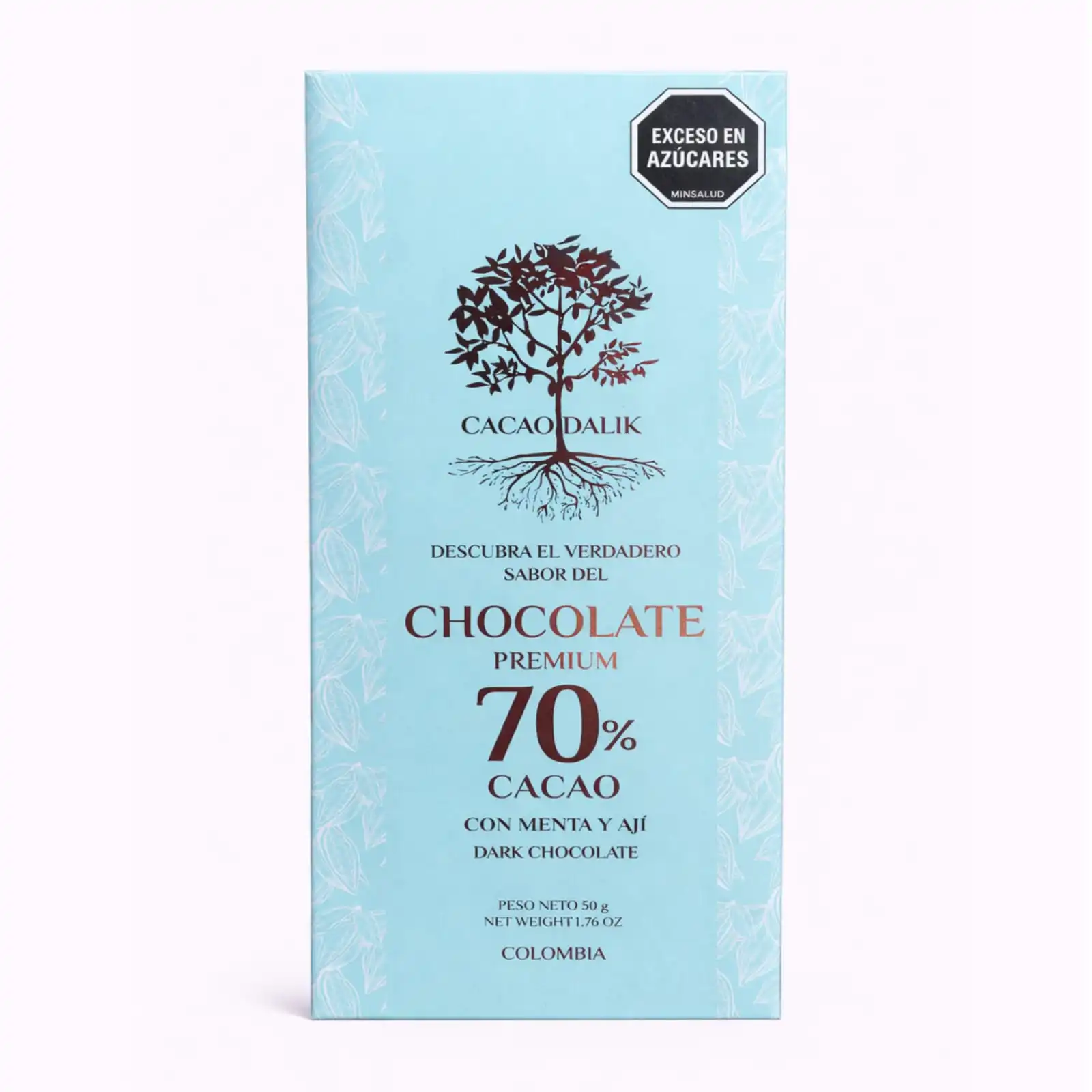 Chocolatina 70% Cacao con Menta y Ají x 50 Gr